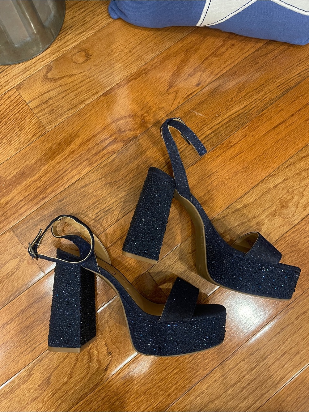 Jessica Simpson Navy Blue Sparkle Chunky Gemstone Platform High Heel Pumps 7